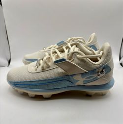 New Under Armour Harper 10 TPU Kids Size 5Y Baseball Youth Cleats Beige Blue