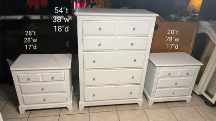 Tall Solid Wood White Chest Dresser & Nightstand Set