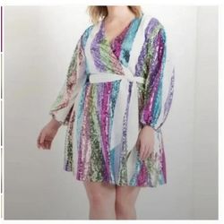 ELOQUII Vibrant Sequin Long Sleeve Dress