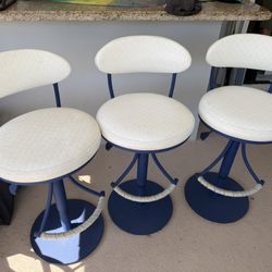 Modern White Swivel Bar Stools - Adjustable Height