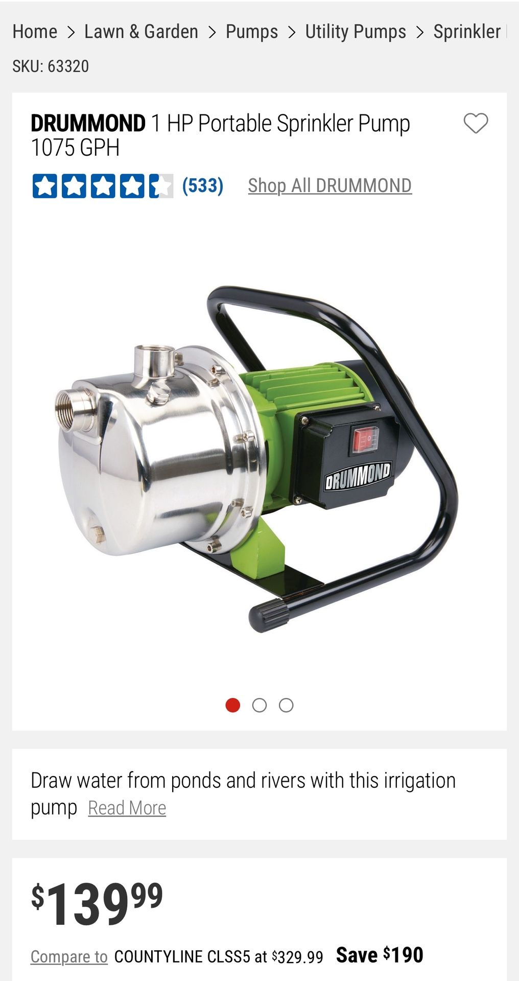 Brand New 1 HP Non Submersible Sprinkler Pump