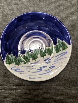Crate and Barrel large 13” Holiday Christmas Tree Pattern Bowl New