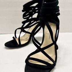  Jessica Simpson Women's Black JS-Harmoni Suede Caged High Heel Sandals - Size 7 