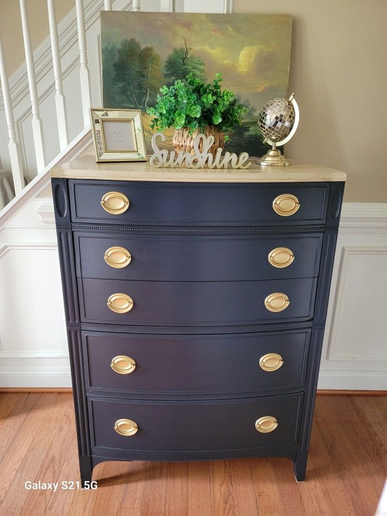 Dark Navy Blue Tall Dresser Chest Of Drawers By Drexel