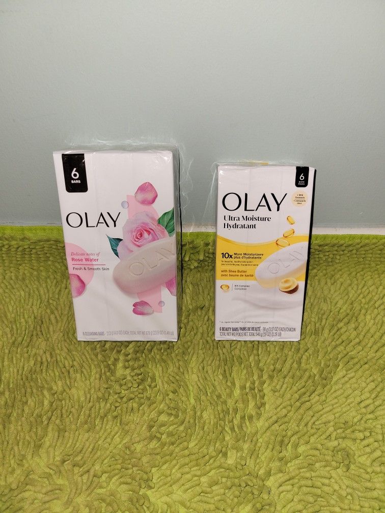 2 Pack Olay 6 Bar Soap Rose Water/  Shea Butter 