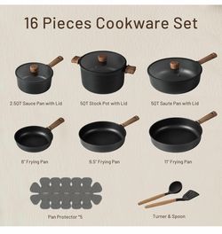 CAROTE Nonstick Pots and Pans, Induction Titanium Cookware Kitchen Cooking Sets, Pot and Pan Non Stick w/Frying pan (PFOS, PFOA Free)
