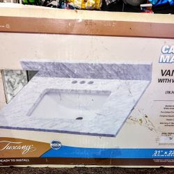 Carrara Marble Vanity Top With White Bowl 31 In X 22 In