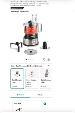 Hamilton Beach Food Processor & Vegetable Chopper for Slicing, Shredding, Mincing, and Puree, 10 Cups + Easy Clean Bowl Scraper, Black and Stainless S