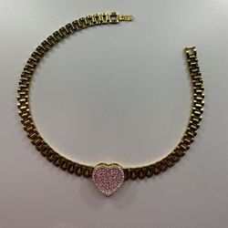 Rolex chain with pink heart pendant 