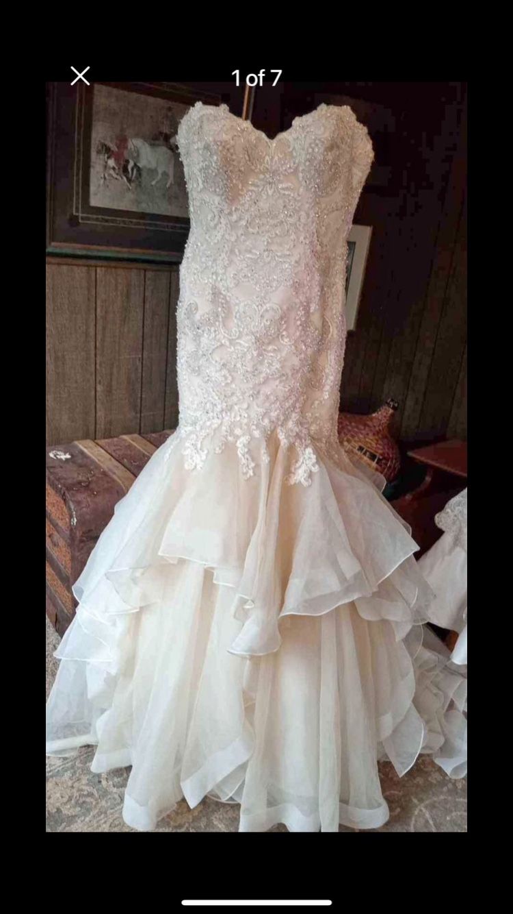 Maggie Sotero Wedding Dress Beaded Fits Size 14 Hemmed For 5 - 5ft 