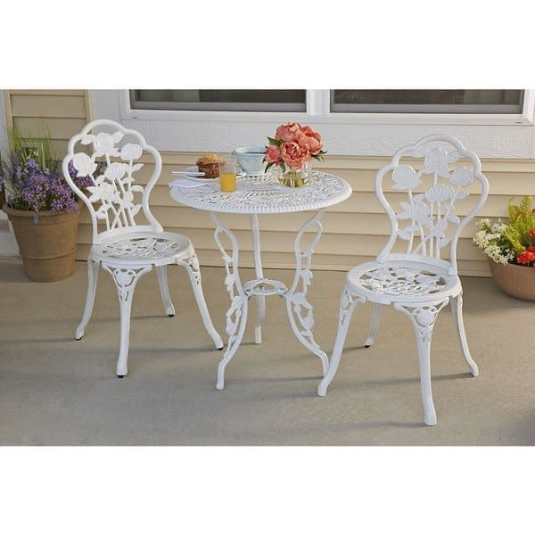 3 Pcs Patio Table and Chairs Furniture Bistro Set Cast Aluminum For Outdoor Porch Garden (White)