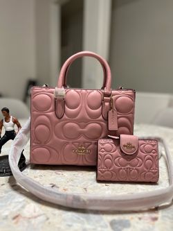 Bundle Coach Maggie Small Tote with Medium Corner Zip Wallet pink petal NWT