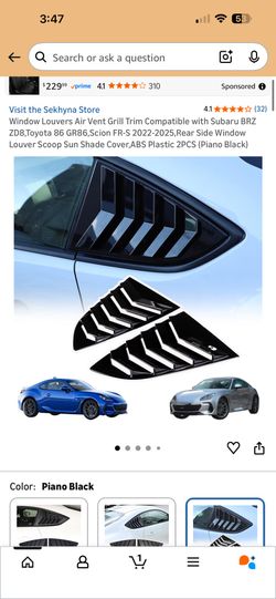 2022-2025, Subaru Brz/gr86 Rear Side Window Louver 