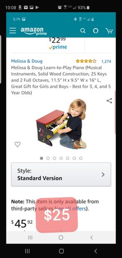 Melissa & Doug Learn-to-Play Piano (Musical Instruments, Solid Wood Construction, 25 Keys and 2 Full Octaves, 11.5” H x 9.5” W x 16” L,