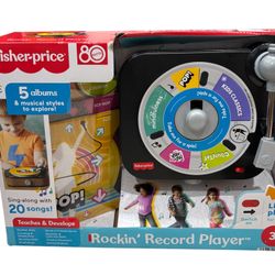Fisher-Price Rockin’ Record Player Musical Toy with Turntable & 5 Records for Toddler Pretend Play