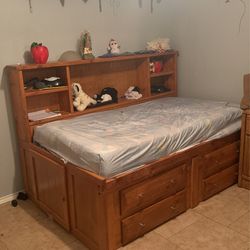 Oak Twin Bed Built In Dresser