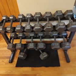 15lb Thru 50lb Metal Hex Dumbbell Set With Rack 