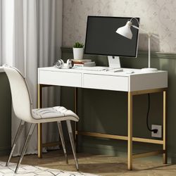 White Desk With Gold Legs
