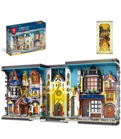 New Reobrix Medieval Street Book Nook Building Set with Lights, 2922 PCS Foldable Bookend Building Blocks Kit, European Castle Town Bookshelf Insert D