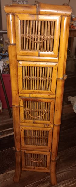 Vintage Honey-toned Bamboo 5 drawer shelf--perfect for bathroom or bedroom