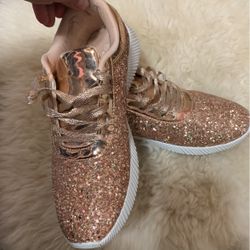 Rose Gold Glitter Tennis Shoes