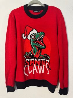 Permanent Santa Claws Dinosaur Christmas Sweater