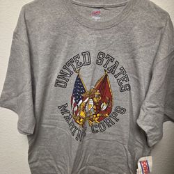 Men's Size L MJ Soffe Gray United States Marine Corps USMC Graphic Logo T Shirt