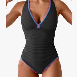 B2prity One Piece Swimsuit for Women Tummy Control Ruched Bathing Suit Push Up Tie Back Swimwear Shell Stitched