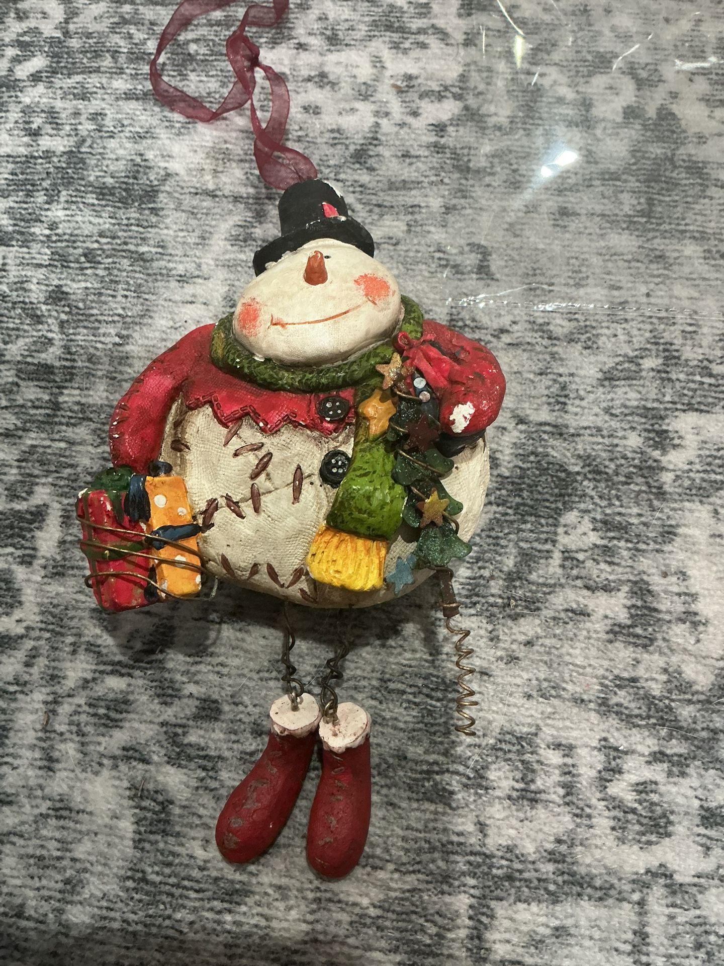 8” Resin Snowman W/ Dangle Feet Ornament Vintage