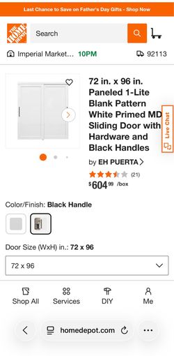 Closet Doors- EH PUERTA Paneled 1-lite Blank Pattern White Primed MDF Sliding Door with Hardware & Black handles