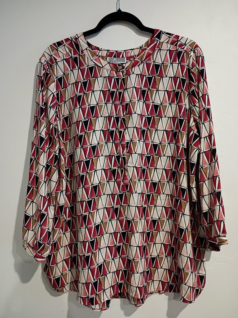 JM Collection Tunic Blouse Geometric Pattern Size XL