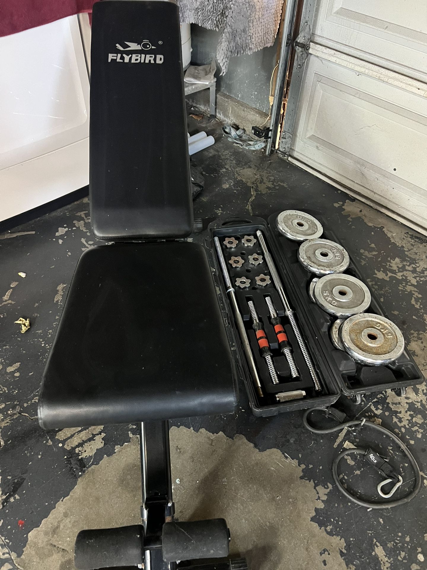 110 lbs adjustable dumbbells & bars with rollers.  