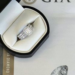 GIA Diamond 14k white gold 2.5CTW Natural Diamond engagement ring Emerald & Round cut sz 6.75