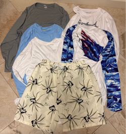 Men’s 3XL - long sleeve rash guard shirts & swim trunks - gently used