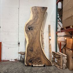 Monkey Pod Live Edge Dining Table w Wood Legs 