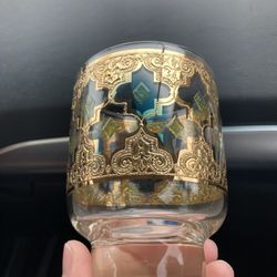 Culver Valencia Emerald Diamond Pattern 22 Karat Gold Plated Glasses