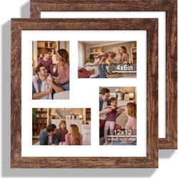 12x12 Picture Frame Display 4 opening 4x6 Picture Frame Collage,Multi Photo Frame with Mat,Plexiglass,Horizontal and Vertical Formats for Wall Decor
