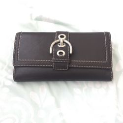 Coach Leather Wallet w/ Checkbook Insert-Dark Brown