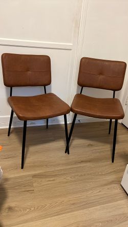Mid-Century Modern Brown Leather Chairs Set Of 2