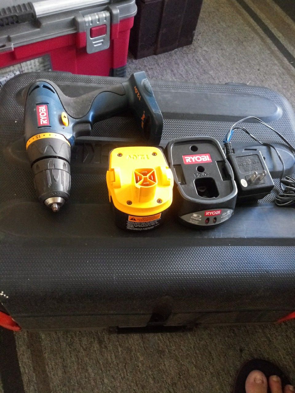 12 volt RYOBI drill, battery and charger