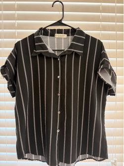 Jon & Anna Black & White Striped Short Sleeve Button Down Blouse
