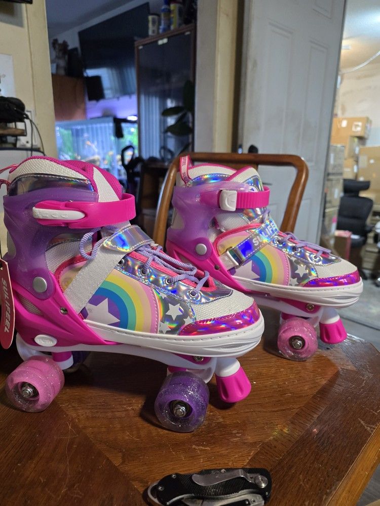 Sulifeel Rainbow Unicon Adjustable 4 Size Large Light Up Wheels Pink Large 4 - 7