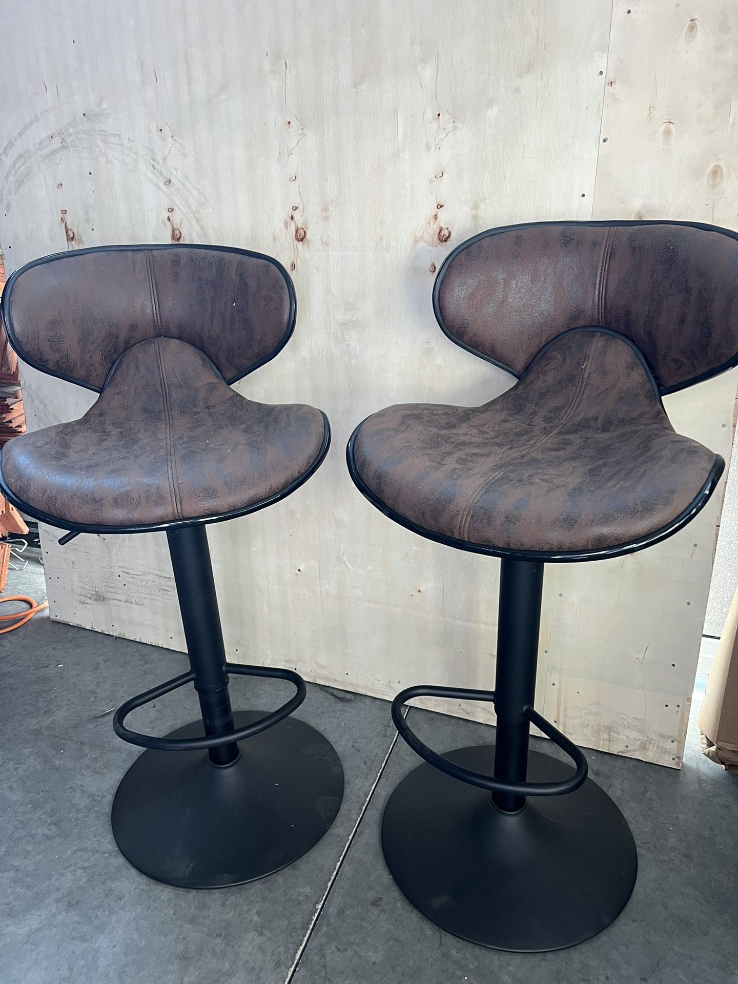 Bar Stool Chair Set Brown Faux Suede/Leather Adjustable Height (2 Stools)