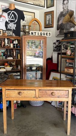 Vintage Pine Table with Two Drawers