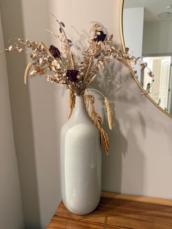 Tall Gray Vase with Dried Flowers
