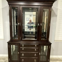 Basset Art Deco 2 Piece China Wood Cabinet Dark Walnut Color