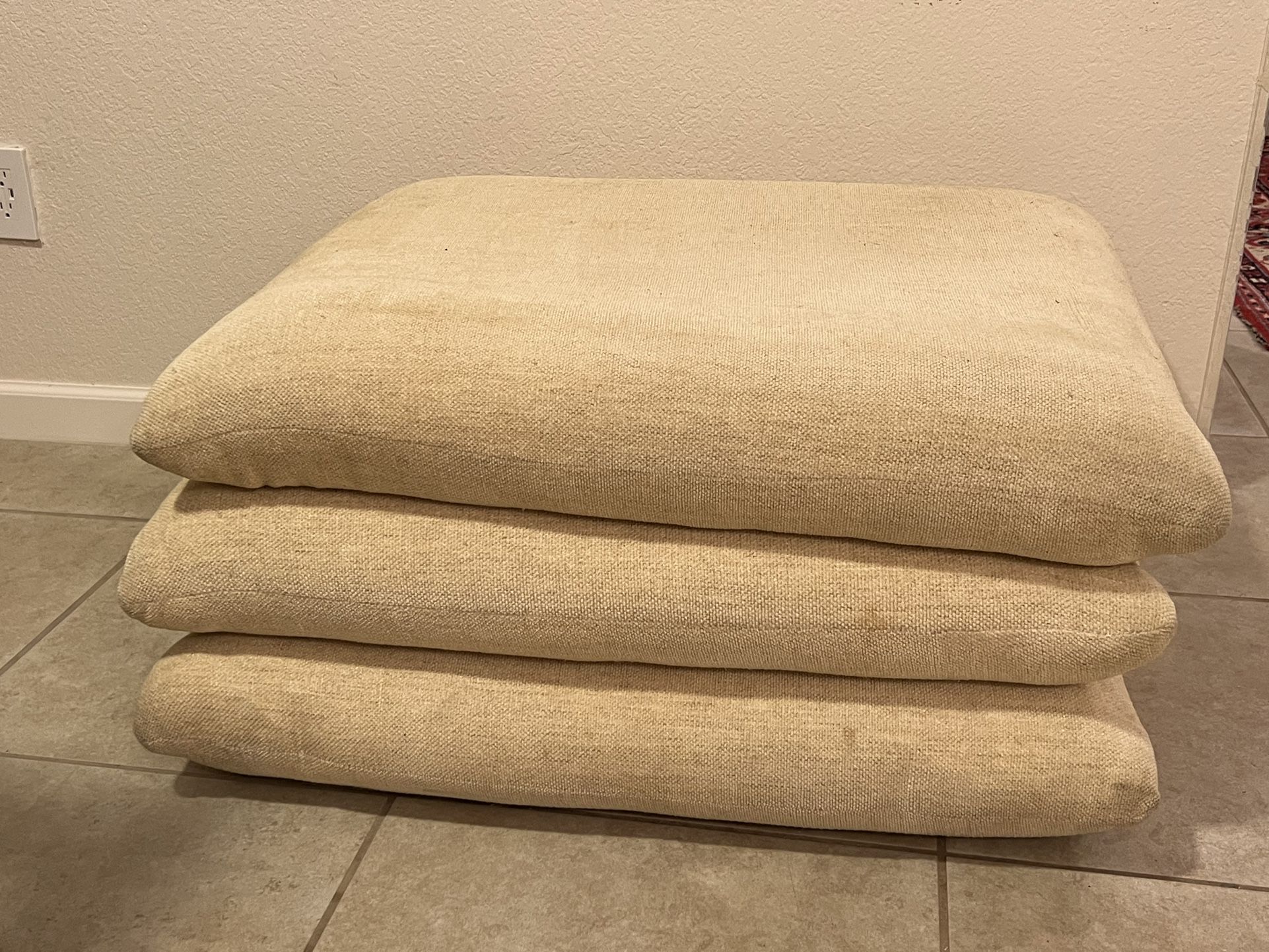 Vintage Cream Pillowed Ottoman