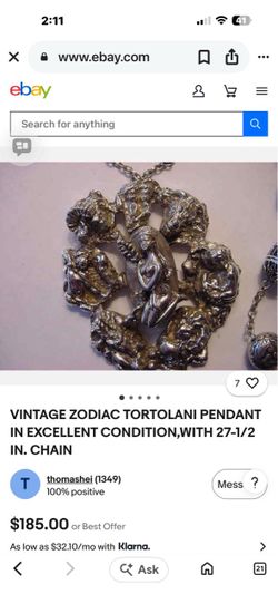 Vintage tortellini, zodiac sign, Sterling silver necklace