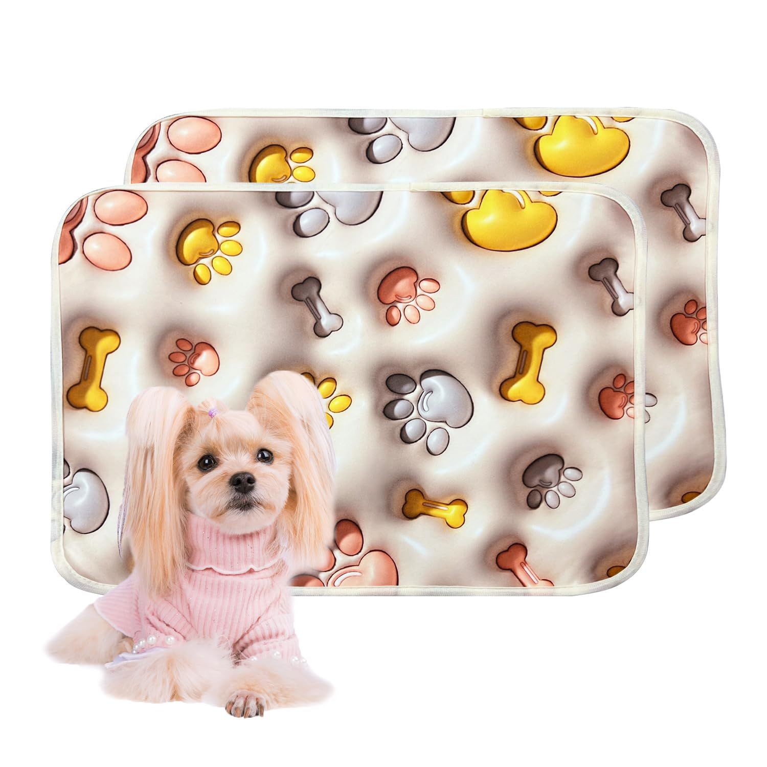 6 Qeils Reusable Puppy Pads, Washable Pee Pads For Dogs 2 Pcs 18"X24" 3D Printed Super Absorbent Leakproof Dog Training Pads, Non-Slip Potty Pads For