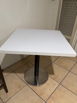 Steel case 30 X 30 white square table with aluminum base